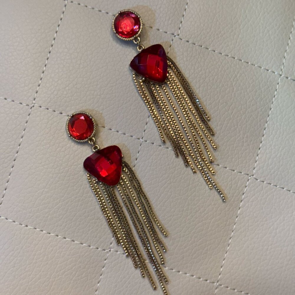 Art Deco Inspired Evening Earrings - Red & Gold